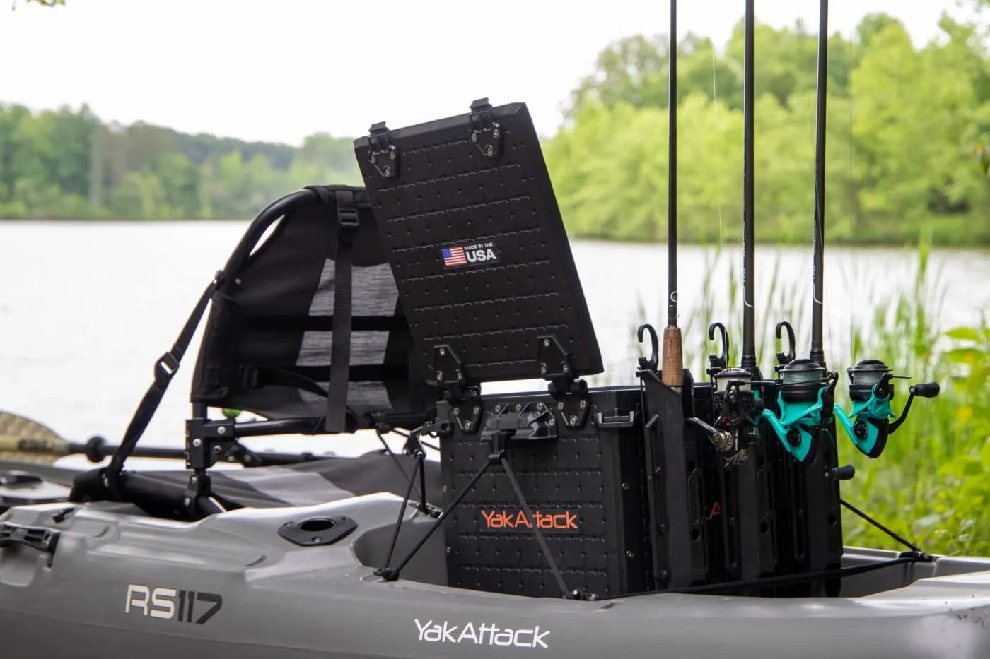 YakAttack BlackPak Pro 13" x 13" Fishing Crate with 3 Rod Holders - Black | Compact Tackle Storage Box & Gear Organizer for Kayaks | Lightweight, Durable & Customizable Marine Accessory | Made in USA