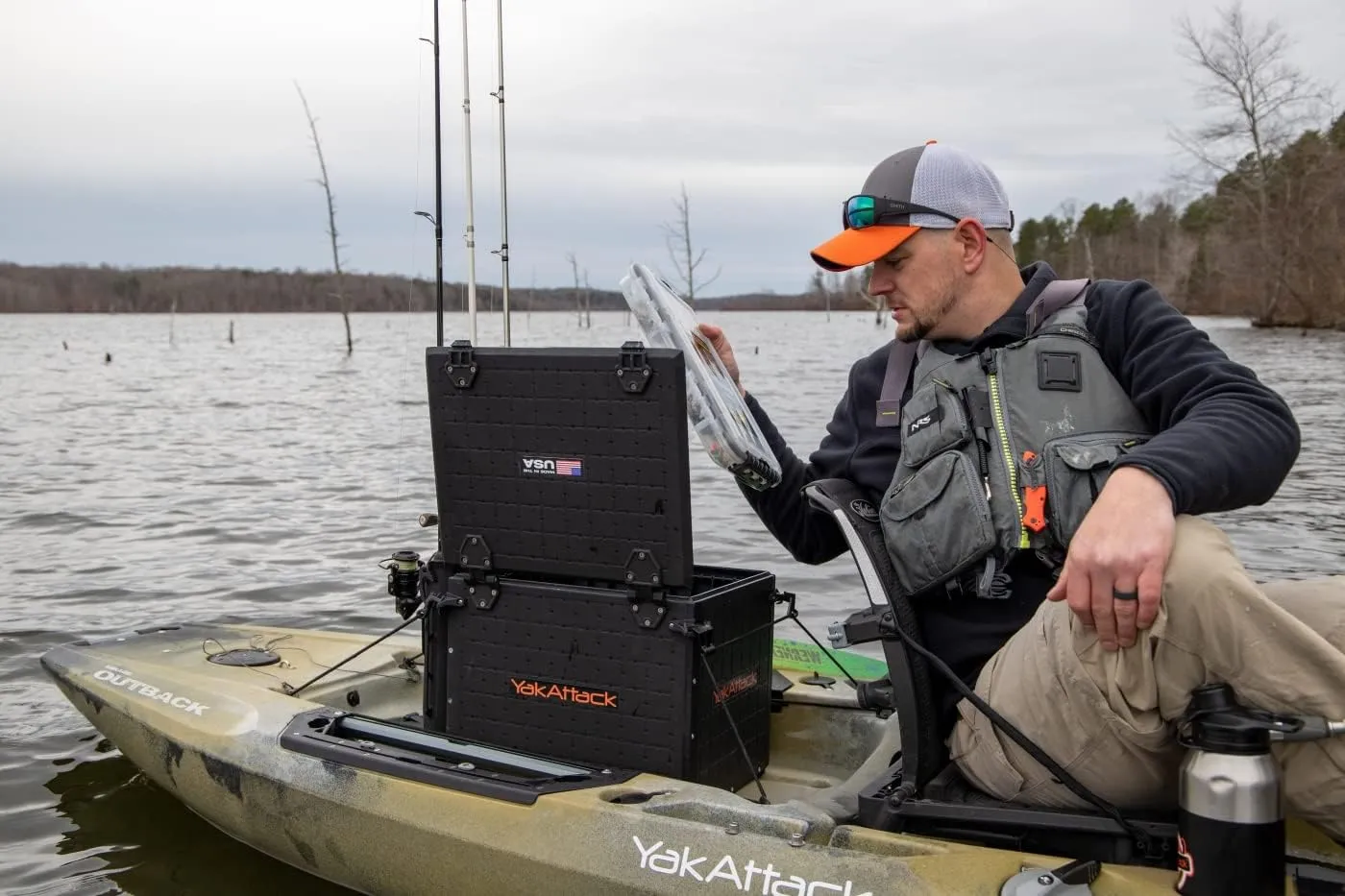 YakAttack BlackPak Pro 13" x 16" Kayak Fishing Crate with 4 Rod Holders - Black | Tackle Storage Box & Gear Organizer for Kayaks | Lightweight, Durable & Customizable Marine Accessory | Made in USA
