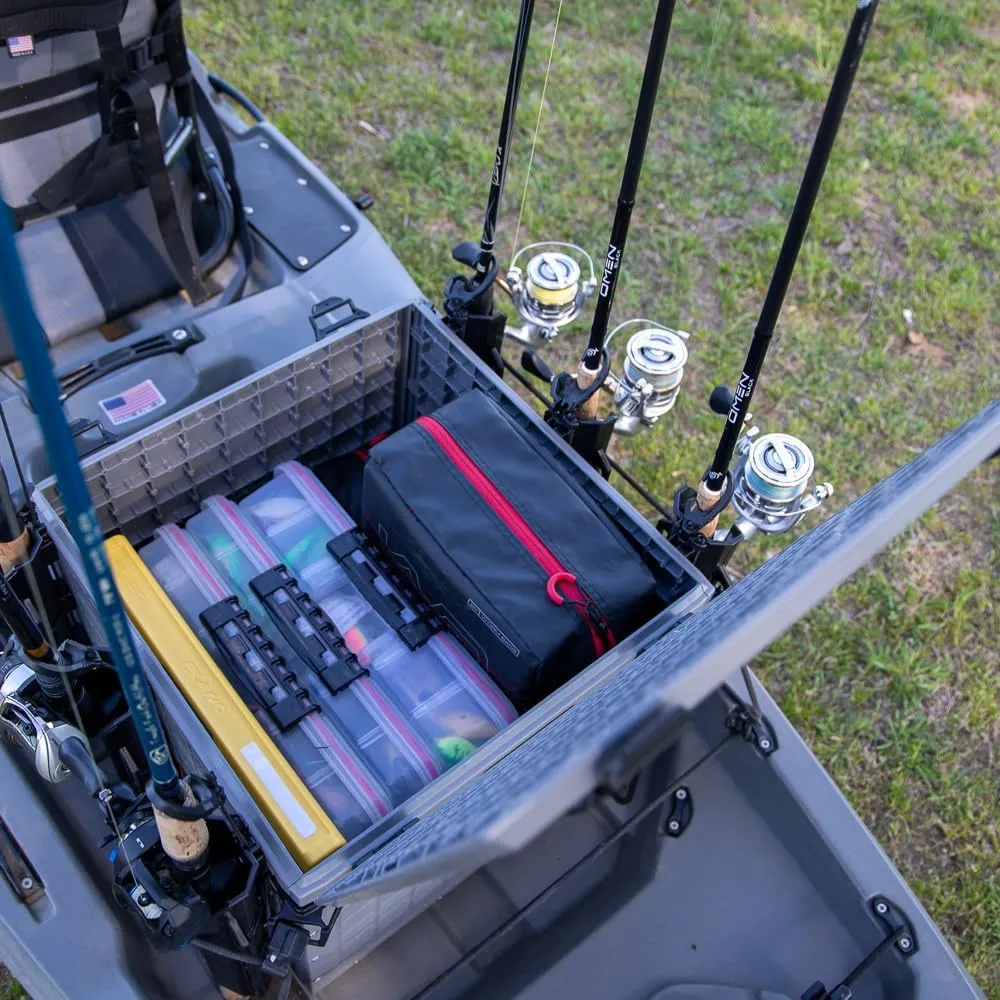 YakAttack BlackPak Pro 16" x 16" Kayak Fishing Crate with 6 Rod Holders - Battleship Grey | Tackle Storage Box & Fishing Gear Organizer | Lightweight, Durable & Customizable Kayak Fishing Accessory