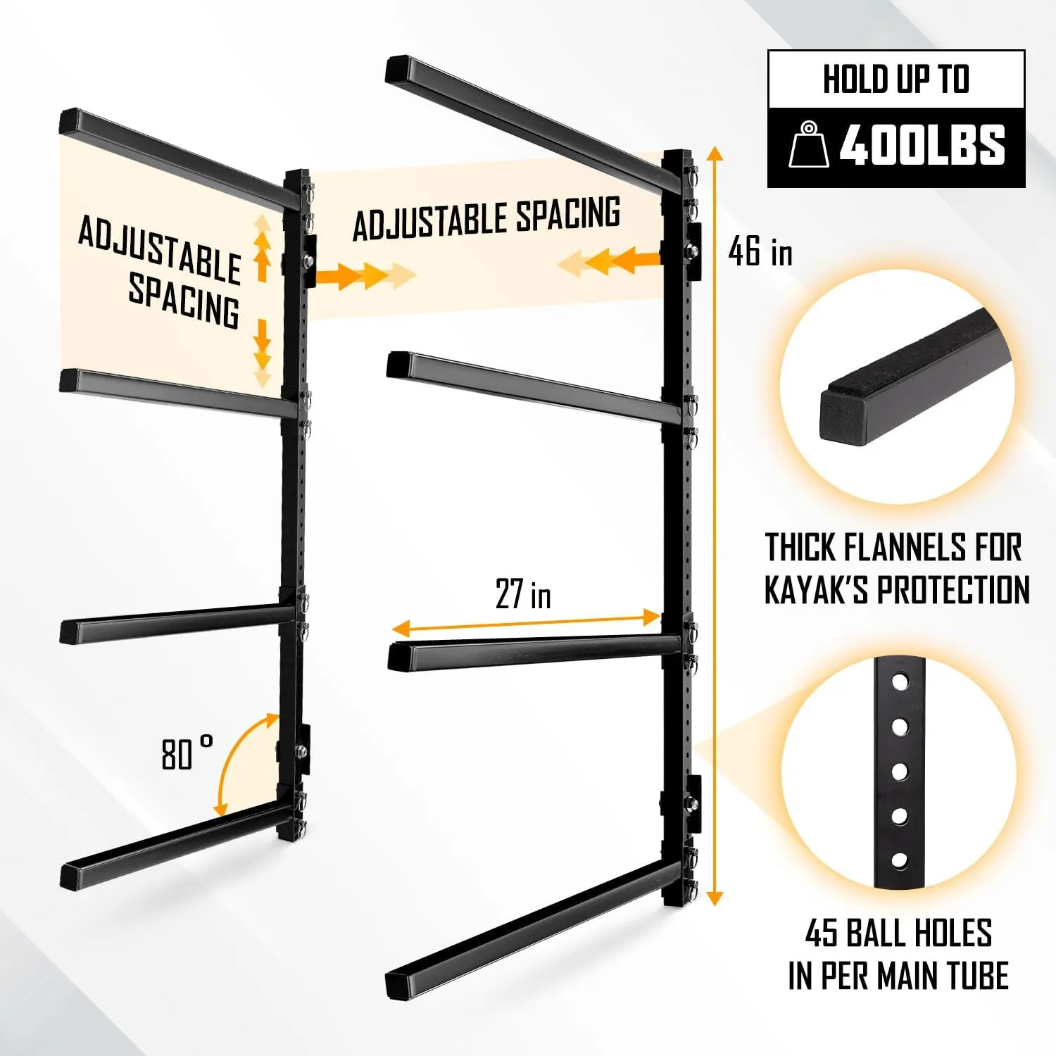 Yes4All Kayak Wall Rack, 400lbs Heavy Duty Kayak Racks, 4 Adjustable Levels Kayak Storage Rack for Garage