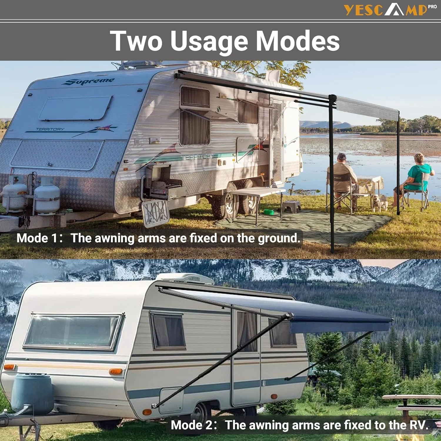 YESCAMP Manual RV Awning Complete Kit Retractable Camper Awning for RV or Trailers RV Roll Out Awning for Camper or 5th Wheel,Travel Trailers,Toy Haulers,Motohome(10Ft,Black Frame,Blue Fade)