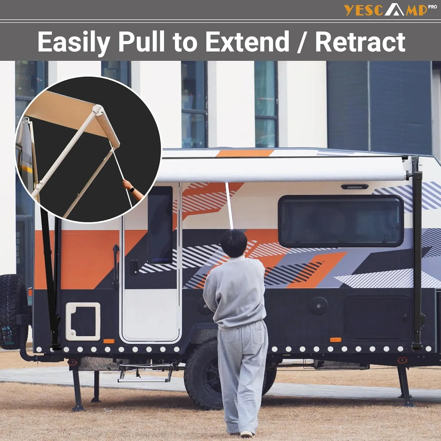 YESCAMP Manual RV Awning Complete Kit Retractable Camper Awning for RV or Trailers RV Roll Out Awning for Camper or 5th Wheel,Travel Trailers,Toy Haulers,Motohome(10Ft,Black Frame,Blue Fade)