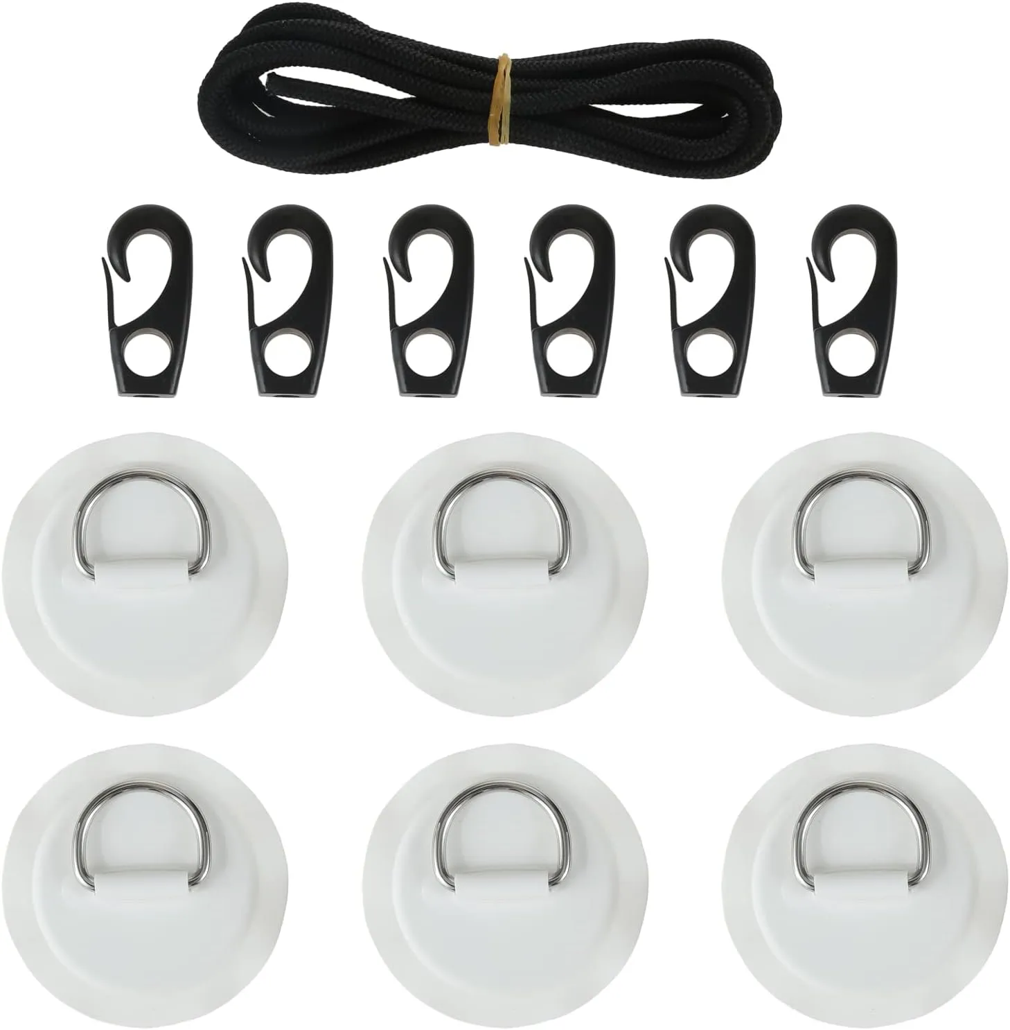 Yetaha 6 Pack Stainless Steel D Rings PVC Patch, 8.2ft Bungee Cord with Hooks Deck Rigging Kit for Inflatable Boat Kayak Dinghy SUP Deck Stand up Paddleboard Rafting Accessorie