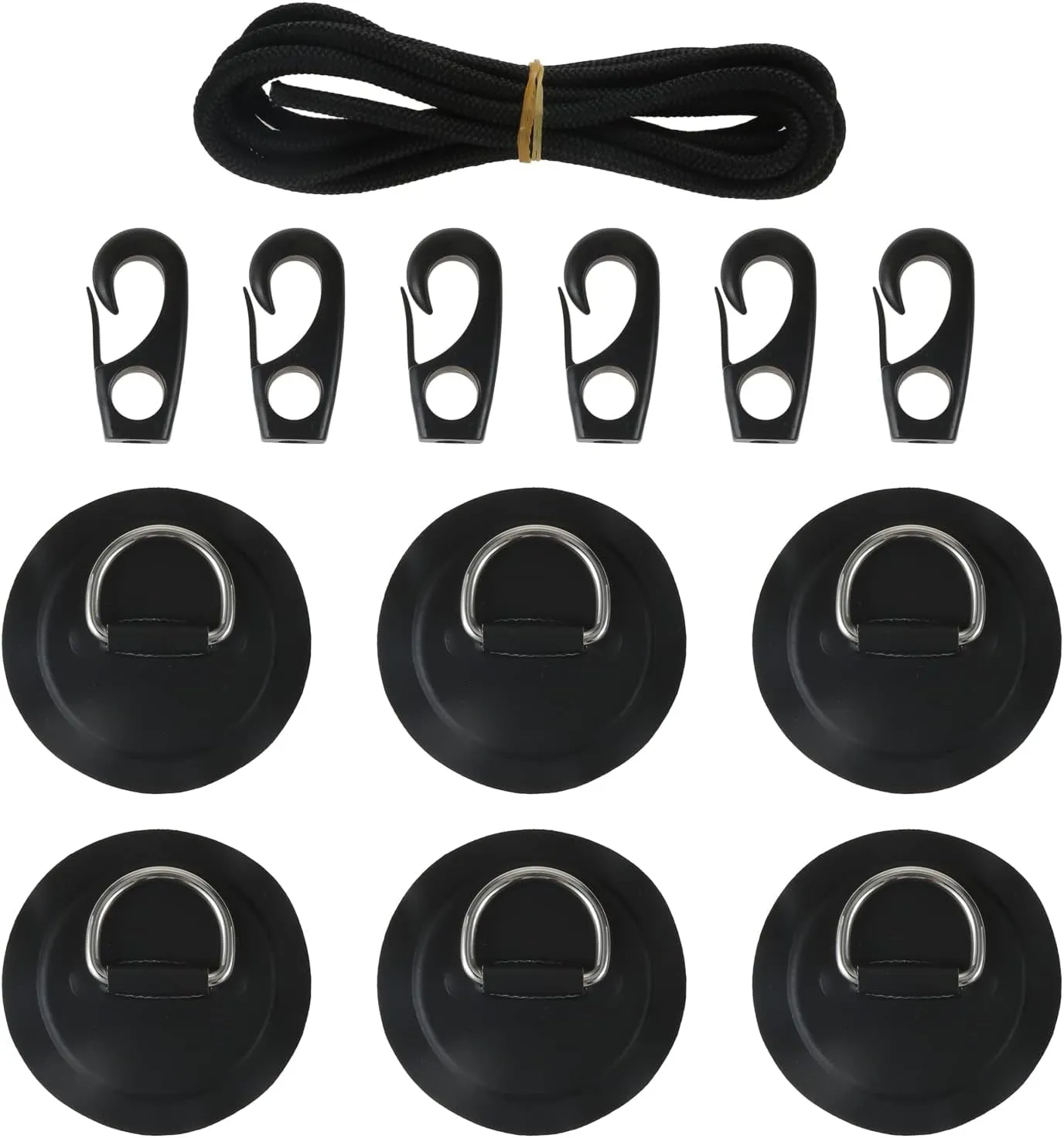 Yetaha 6 Pack Stainless Steel D Rings PVC Patch, 8.2ft Bungee Cord with Hooks Deck Rigging Kit for Inflatable Boat Kayak Dinghy SUP Deck Stand up Paddleboard Rafting Accessorie