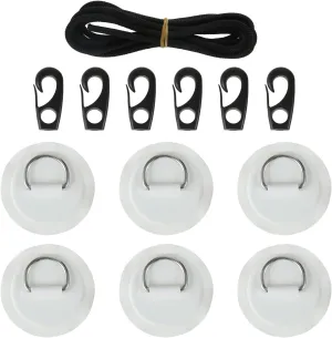Yetaha 6 Pack Stainless Steel D Rings PVC Patch, 8.2ft Bungee Cord with Hooks Deck Rigging Kit for Inflatable Boat Kayak Dinghy SUP Deck Stand up Paddleboard Rafting Accessorie