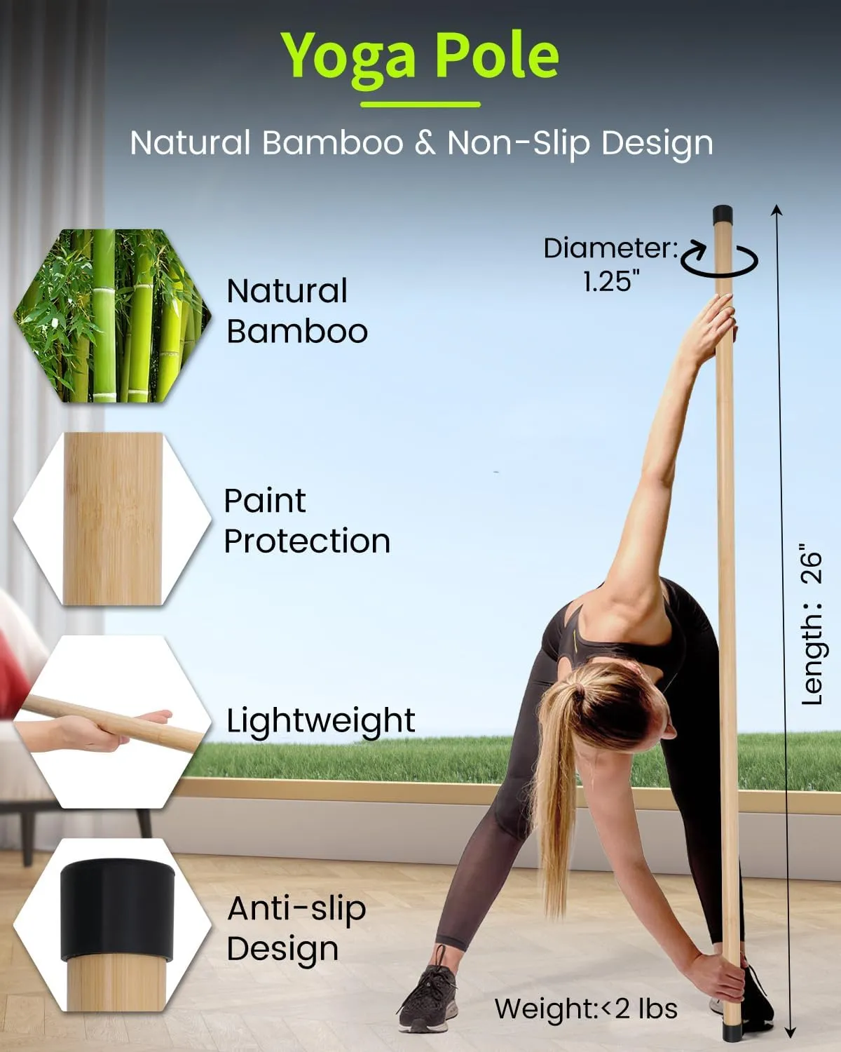 Yoga Stick, 5ft Exercise Stick for Mobility, Stretching Stick with Non-Slip Ends, Exercise Dowel for Physical Therapy, Balance Pole and Stretch Bar for Posture Correction
