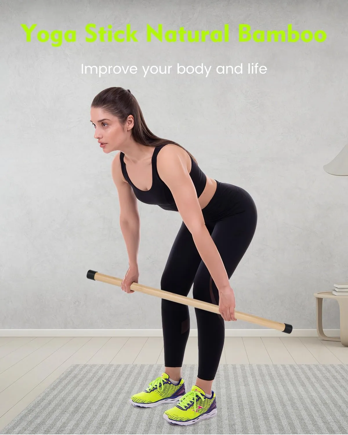 Yoga Stick, 5ft Exercise Stick for Mobility, Stretching Stick with Non-Slip Ends, Exercise Dowel for Physical Therapy, Balance Pole and Stretch Bar for Posture Correction