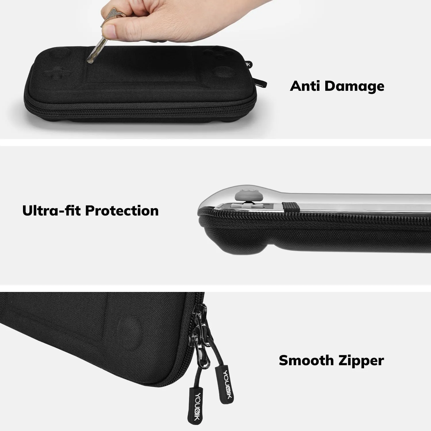 Younik Switch Lite Case, Portable Switch Lite Carrying Case, 14 in 1 Accessories Kit with Carrying Case, Protective Cover, Game Card Case, Screen Protectors, Thumb Grips, Pendant and straps (Black)