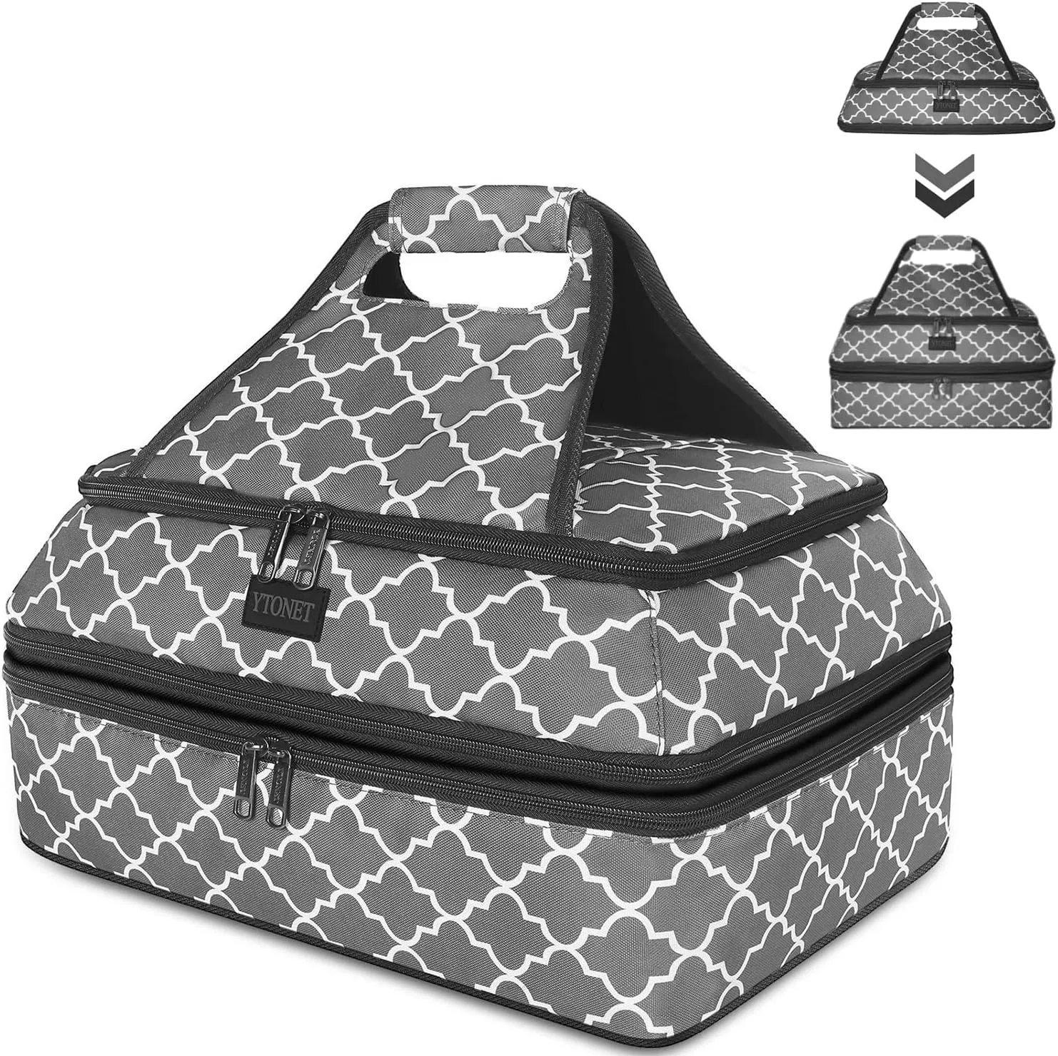 Ytonet Insulated Casserole Carrier, Double Casserole Carriers for Hot or Cold Food with Separable Design, Lasagna Holder for Picnic, Cookouts, Potluck, Parties, fits 11x15 or 9x13 Dishes, Grey