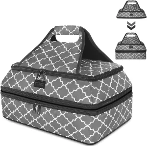 Ytonet Insulated Casserole Carrier, Double Casserole Carriers for Hot or Cold Food with Separable Design, Lasagna Holder for Picnic, Cookouts, Potluck, Parties, fits 11x15 or 9x13 Dishes, Grey