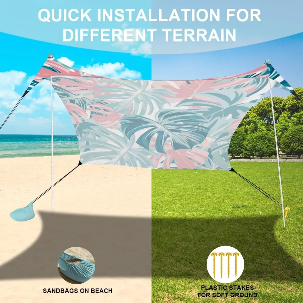 YUKIHOME Beach Tent Sun Shade Canopy Tent, UPF 50  Camping Beach Sun Shelter 7 x 7ft 2 Pole, Lightweight, Easy Set Up and Carry