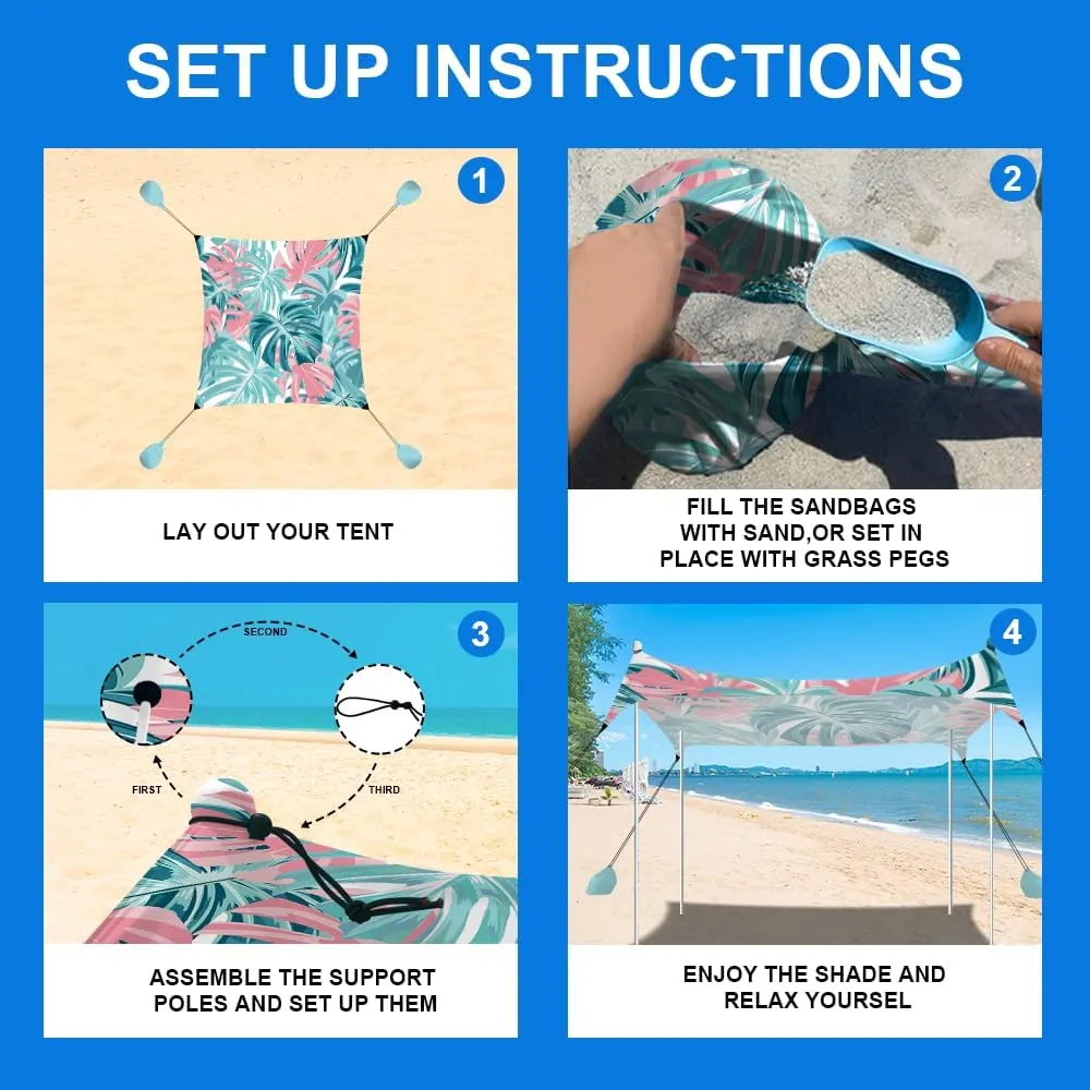 YUKIHOME Beach Tent Sun Shade Canopy Tent, UPF 50  Camping Beach Sun Shelter 7 x 7ft 2 Pole, Lightweight, Easy Set Up and Carry