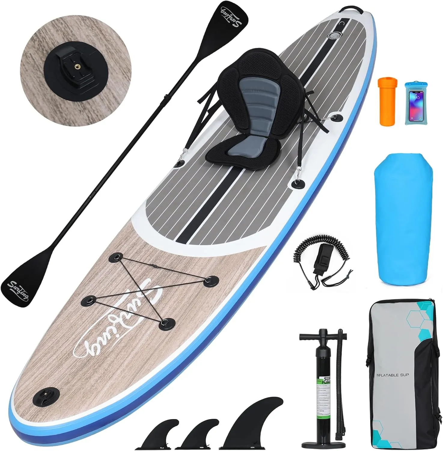 YUSING Inflatable Stand Up Paddle Board with Kayak Seat, Non-Slip Deck SUP Paddle Board with Premium Kayak, Portable Standing Boat for Youth & Adult