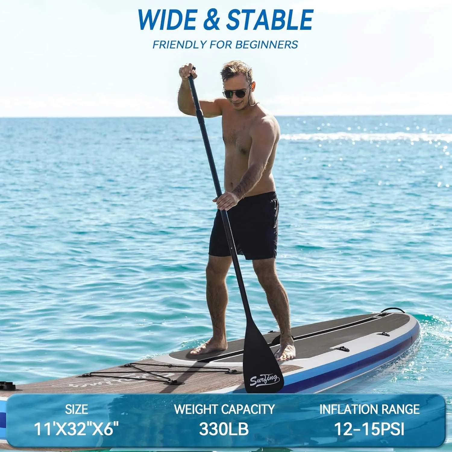 YUSING Inflatable Stand Up Paddle Board with Kayak Seat, Non-Slip Deck SUP Paddle Board with Premium Kayak, Portable Standing Boat for Youth & Adult