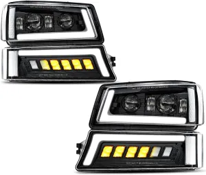 Z-OFFROAD LED Headlights Assembly DOT Approved with DRL Turn Signal Hi/Low Sealed Beam Compatible with 03-06 Chevy Silverado Avalanche (Sequential Turn Signal   Clear Side Marker)