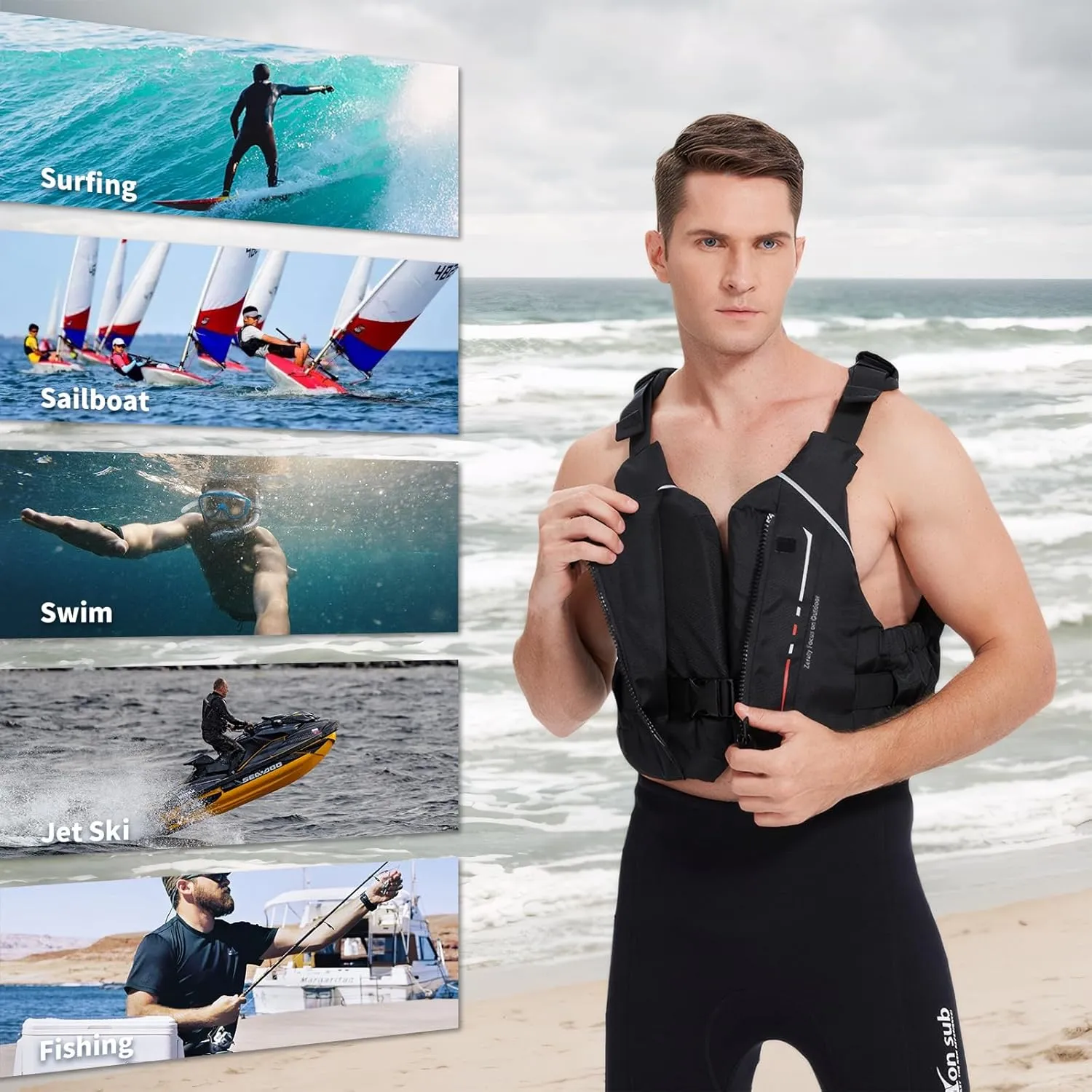 Zeraty Swim Jacket for Adults – Adjustable Buoyancy Vest with Pockets & Reflective Safety for Kayaking, Paddle Sports, and Water Adventures
