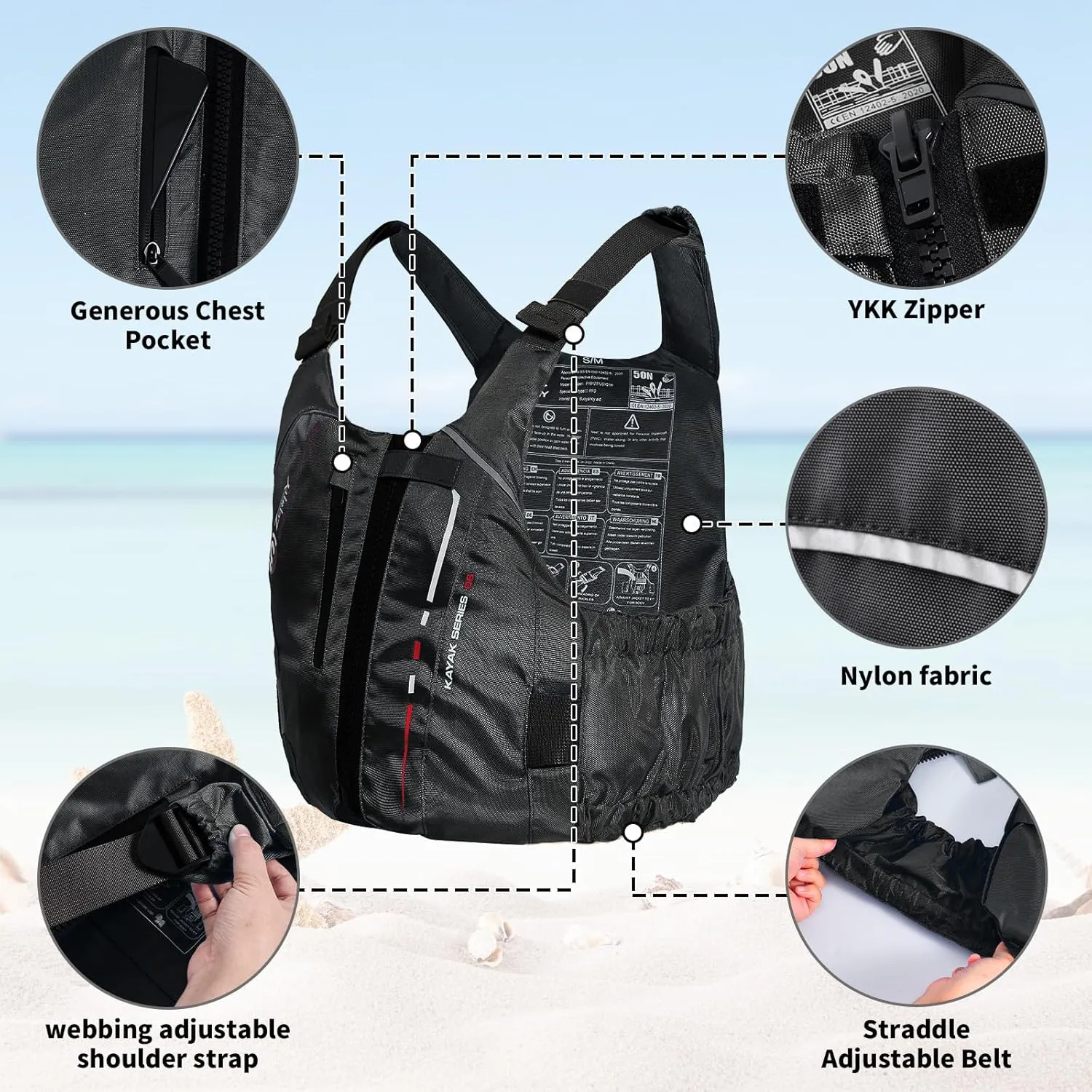 Zeraty Swim Jacket for Adults – Adjustable Buoyancy Vest with Pockets & Reflective Safety for Kayaking, Paddle Sports, and Water Adventures