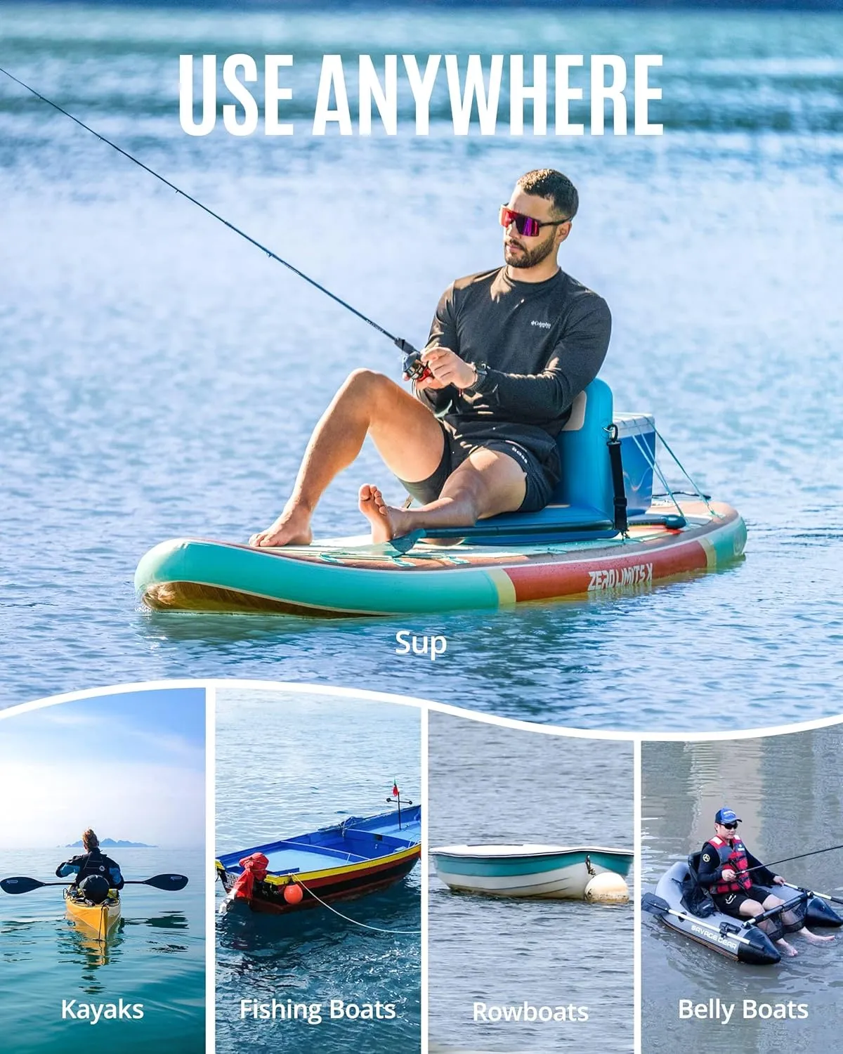 ZLX Paddle Board Seat with Back Support, Portable Kayak Seat, Air Pump Included, Universal Inflatable Seat for Adults, Foldable Ergonomic Design, Easy Fix for Outdoor Fishing/Kayaking/Camping