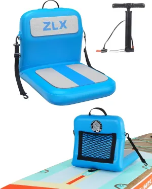 ZLX Paddle Board Seat with Back Support, Portable Kayak Seat, Air Pump Included, Universal Inflatable Seat for Adults, Foldable Ergonomic Design, Easy Fix for Outdoor Fishing/Kayaking/Camping