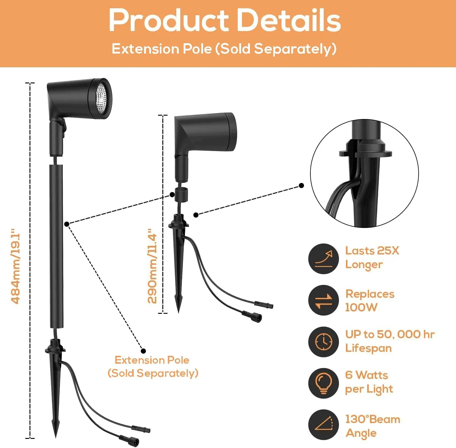 ZYAN 4 Pack Landscape Spotlights with Power Supply, 6W 600 Lumen per Light 2700K, IP65 Waterproof